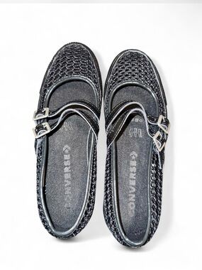 Converse Black Woven Mary Jane Flats with Double Buckle Straps